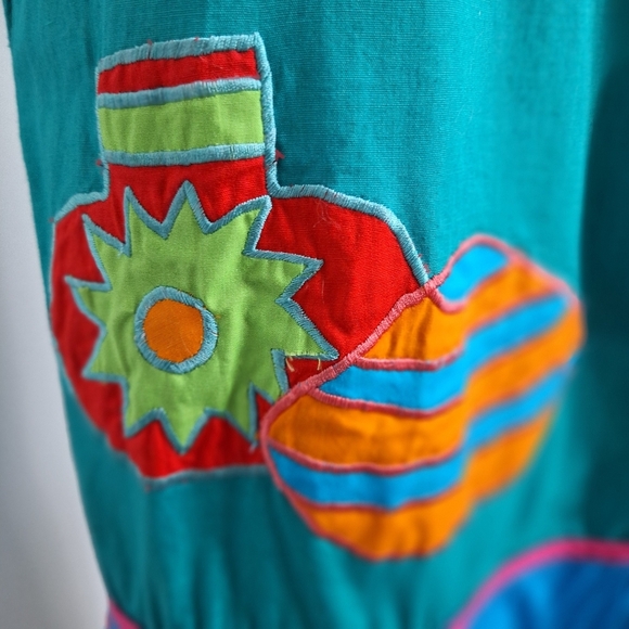 Vintage Southern Image Teal Blue Embroidered Embellished Art To Wear Dress L - Picture 11 of 15